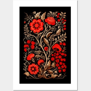 Red and Gold Flower Design Posters and Art